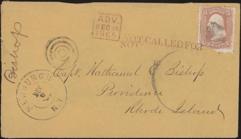 U.S., 1865. Advertised/Not Called For Cover 65, Newburgh, NY - Providence, R.I.