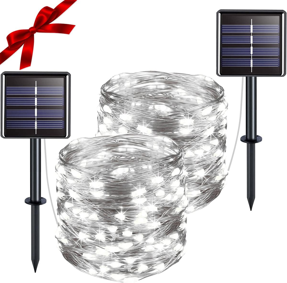 2 Pack 33Ft 100 LED Solar Fairy Lights Outdoor Waterproof Twinkle Lights for Gardens and Patios