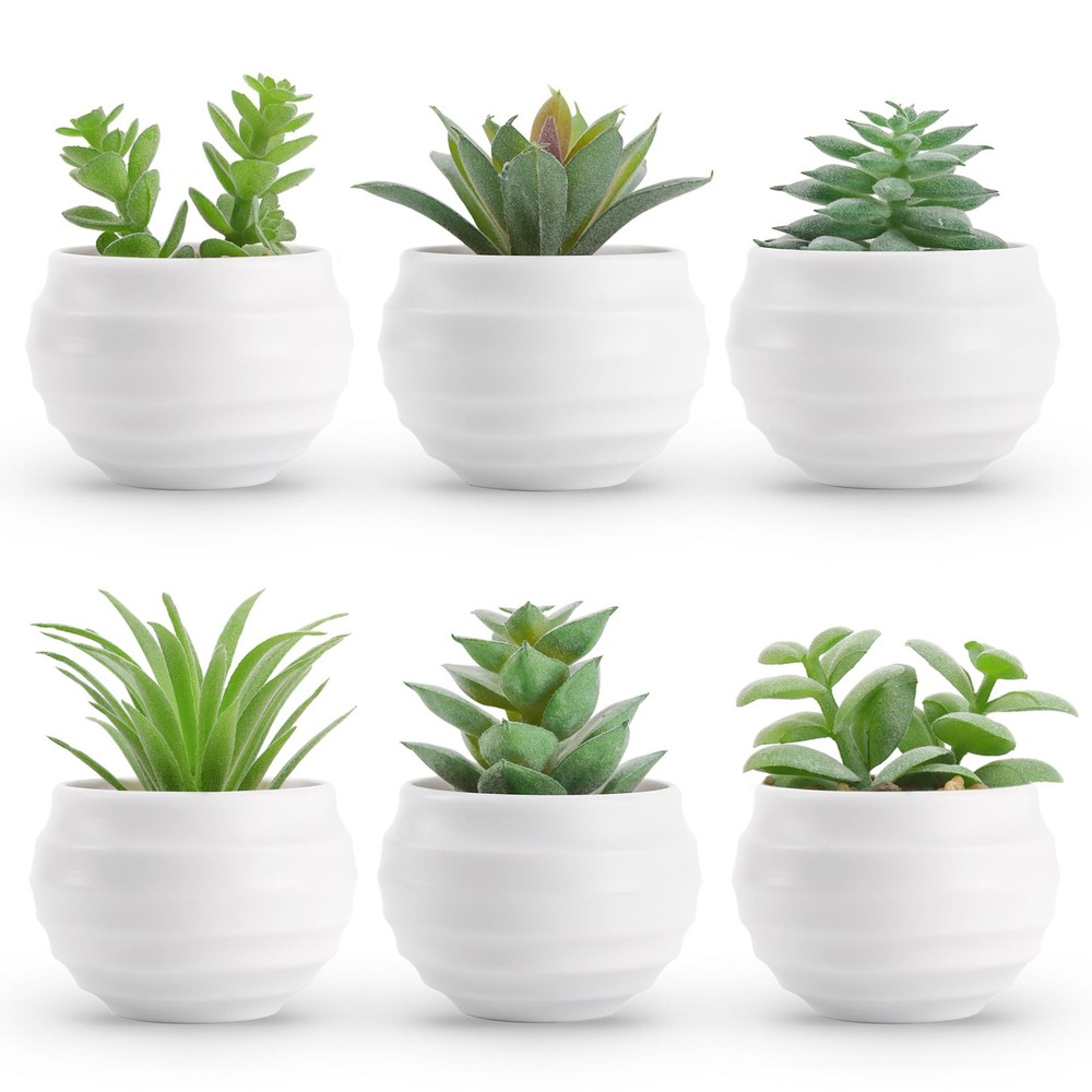6 Pck Succulents Plants Artificial Fake in Pots Small Bathroom Decor Office Desk