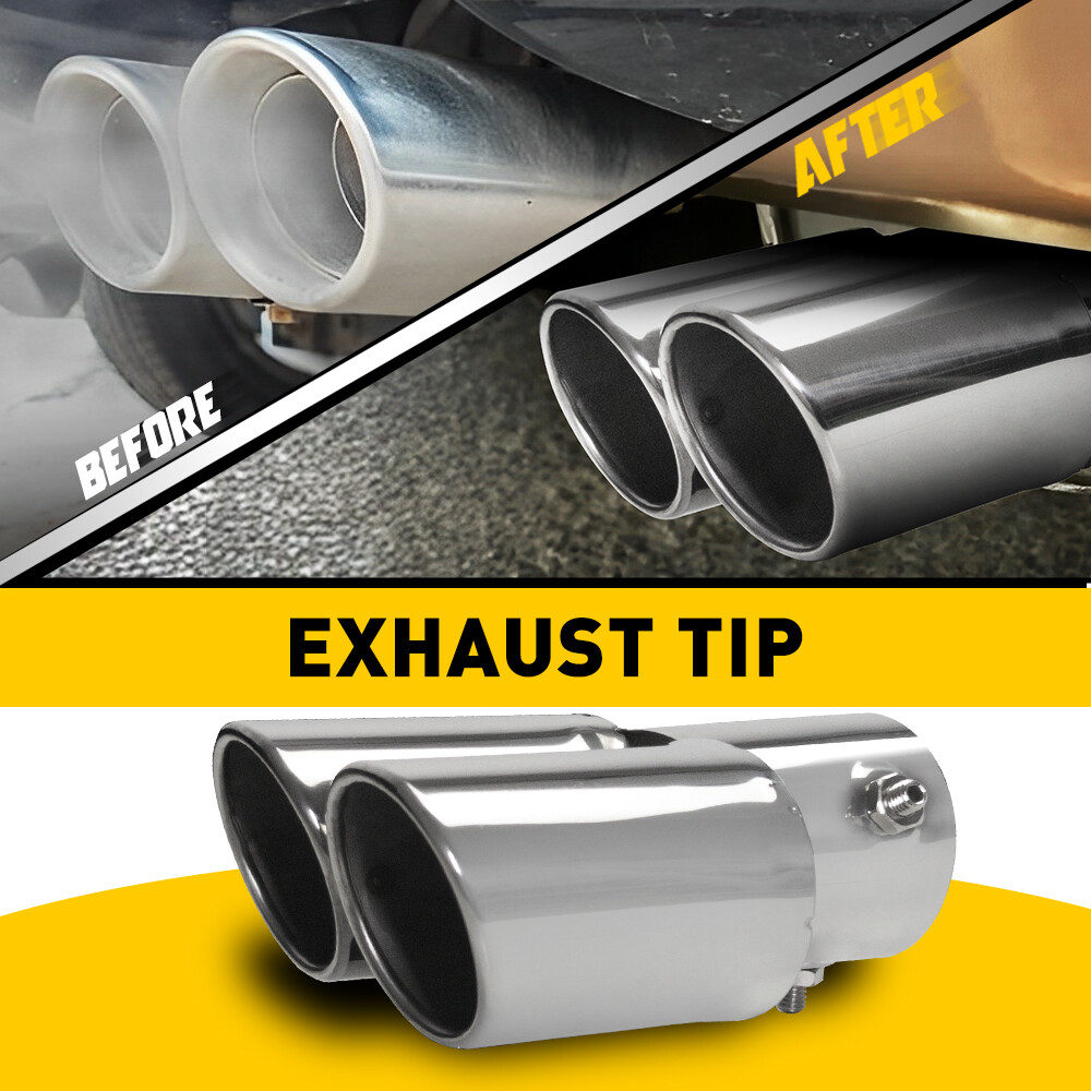 Car Rear Exhaust Dual Pipe Tail Muffler Silver Stainless Steel Tip Accessories
