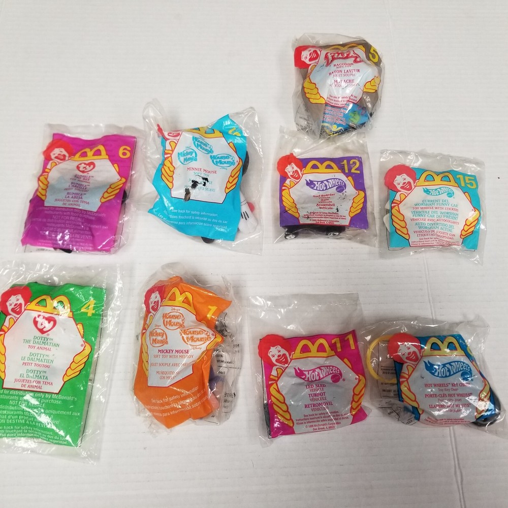 Vintage 2000 McDonald's Sealed Toy Lot Hot Wheels Beanie Baby Mickey Furby