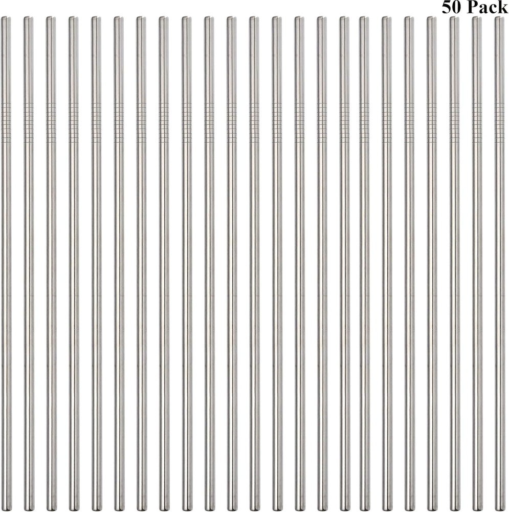 50-Pack Stainless Steel Straws,Reusable Metal Straws in Bulk Super Long 10.5 Inc