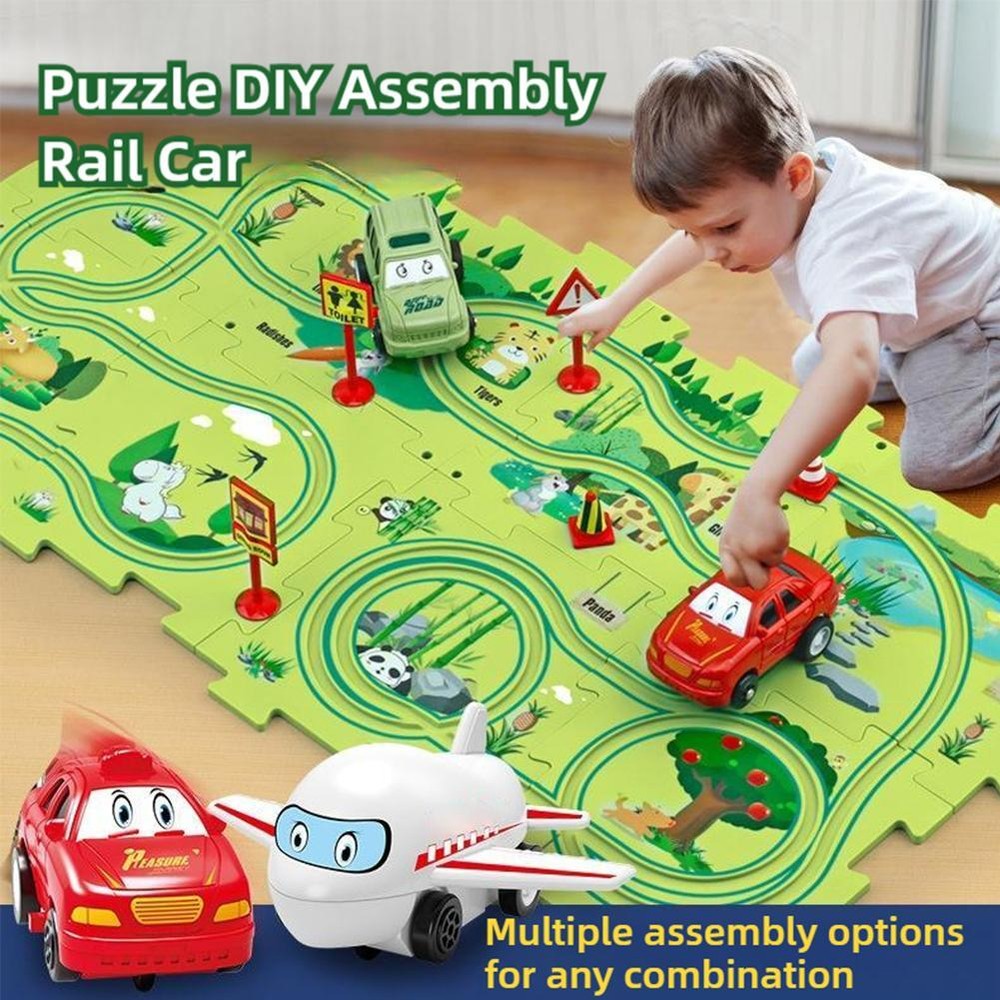 Children's Educational Puzzle Track Car Play Set DIY Assembly Electric Tram