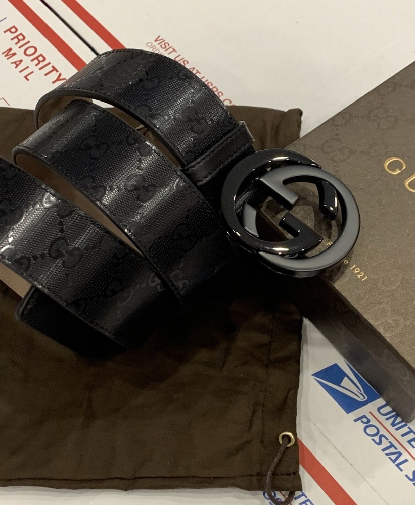 Gucci Classic Black Shiny Canvas Belt for Men Size 105/42 Fits 36-37 Waist