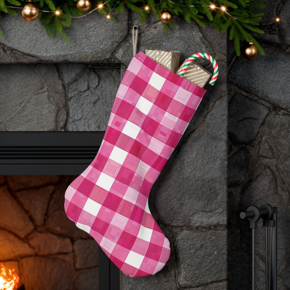 Pink flannel Christmas Stocking