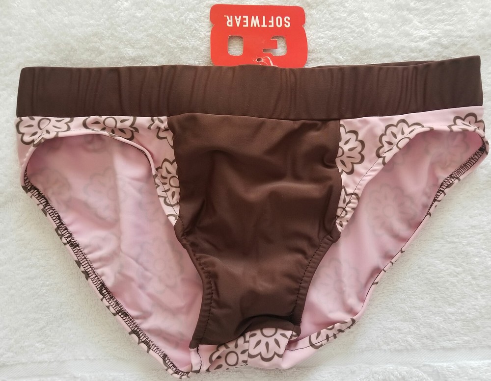 CLEARANCE SALE low rise swimwear lilac brown flower print drawstring lined pouch-image