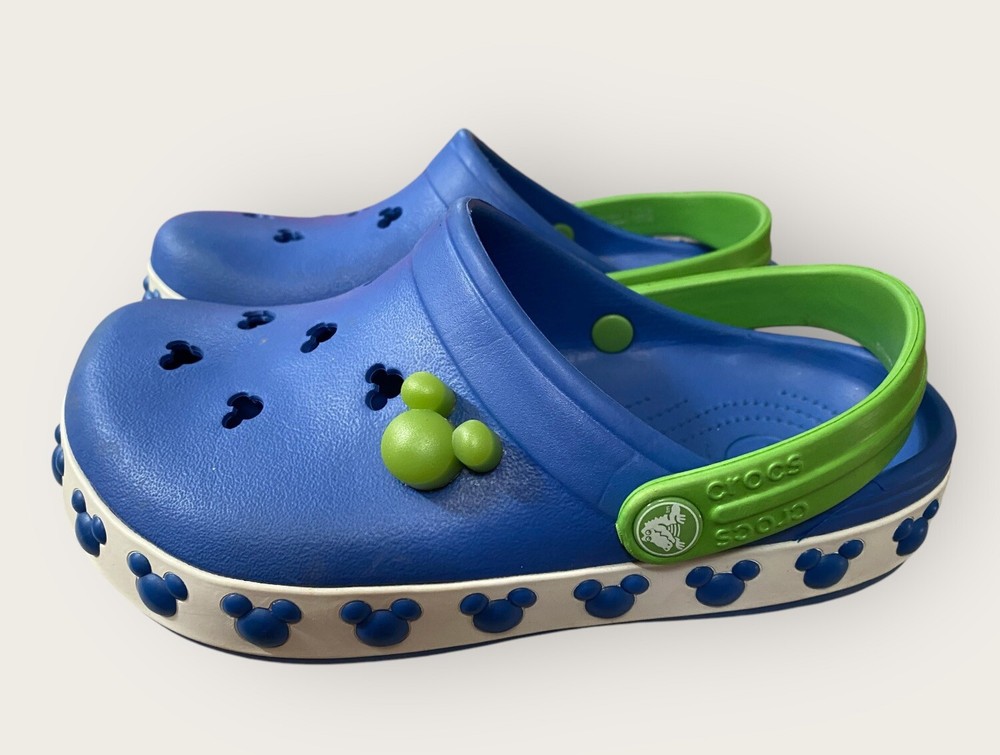 Crocs Shoes Youth Sz J3 Blue Unisex Disney Mickey Mouse Cut Outs Clogs