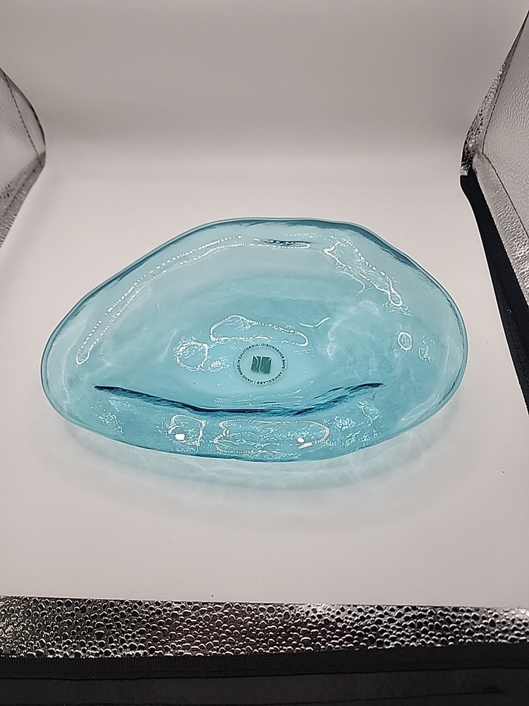 AnnieGlass Signed Aqua Blue Oyster Bowl Trinket Tray Numbered 37/36