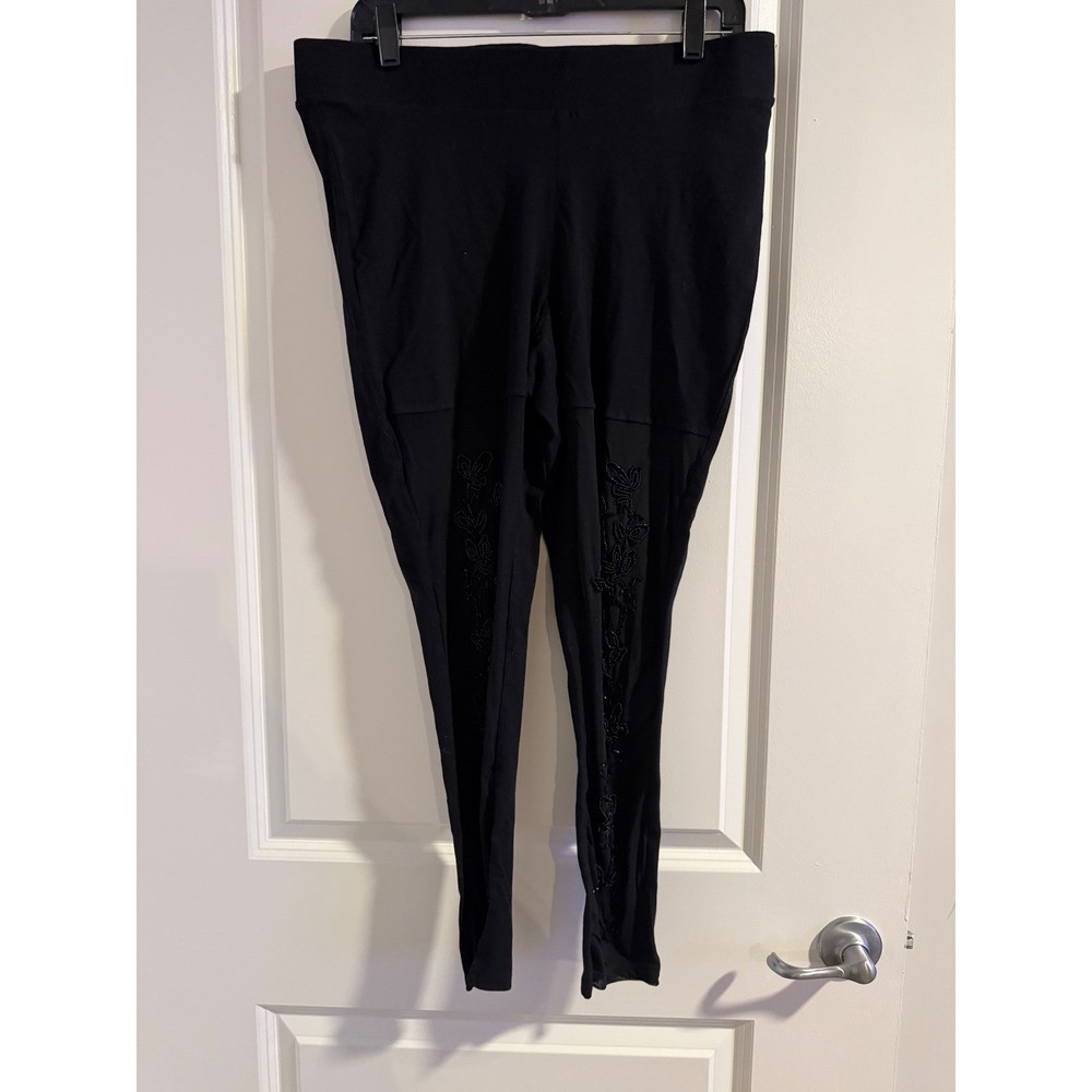 Torrid Black Beaded Mesh Leggings Women Size 2 Floral Sheer Embellished