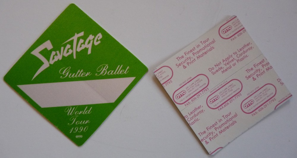 Savatage 1990 Gutter Ballet Green Concert Tour Backstage Pass D1