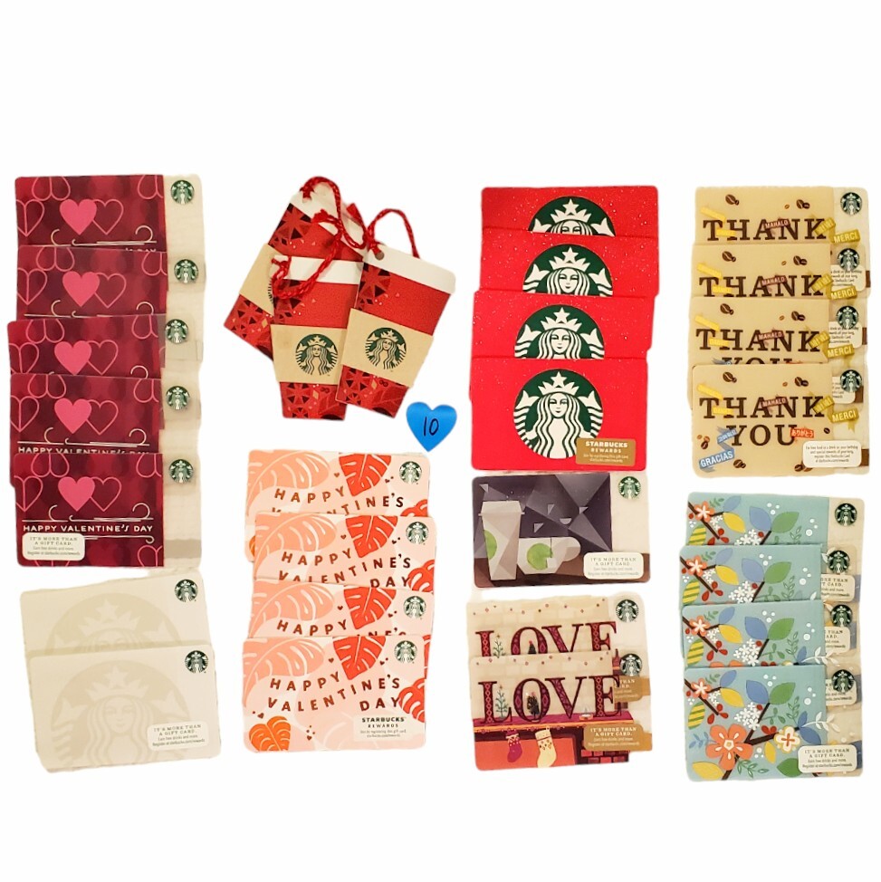 Starbucks Gift Card LOT 10 Die-Cut Red Cup Valentine Thank You Spring LOVE Tea-image