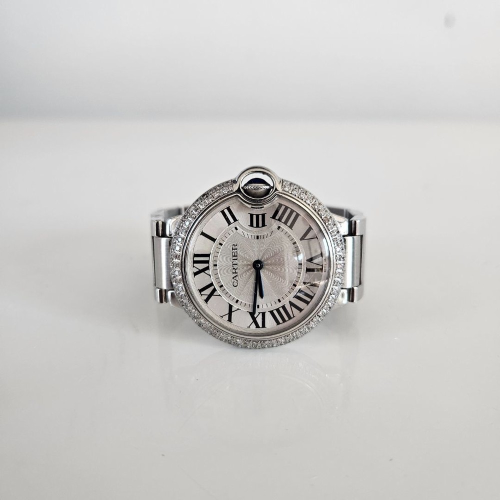 Cartier Grey Steel & Diamonds Ballon Bleu De Cartier Women's Wristwatch