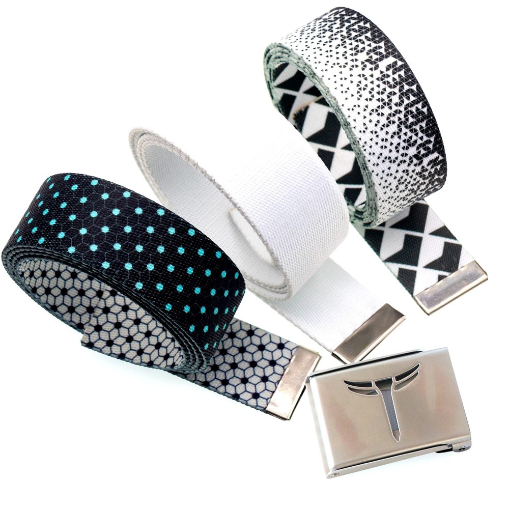 3 Pack Reversible Golf Web Belts with Metal Buckle | Men's Casual Belt Set