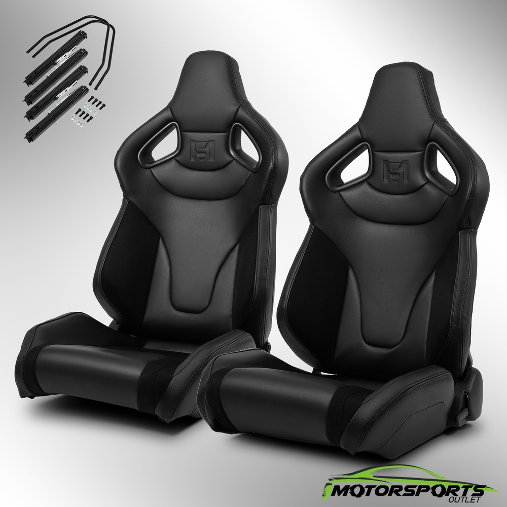 Universal C-Series Reclinable Black w/suede PVC Sport Racing Seats Pair