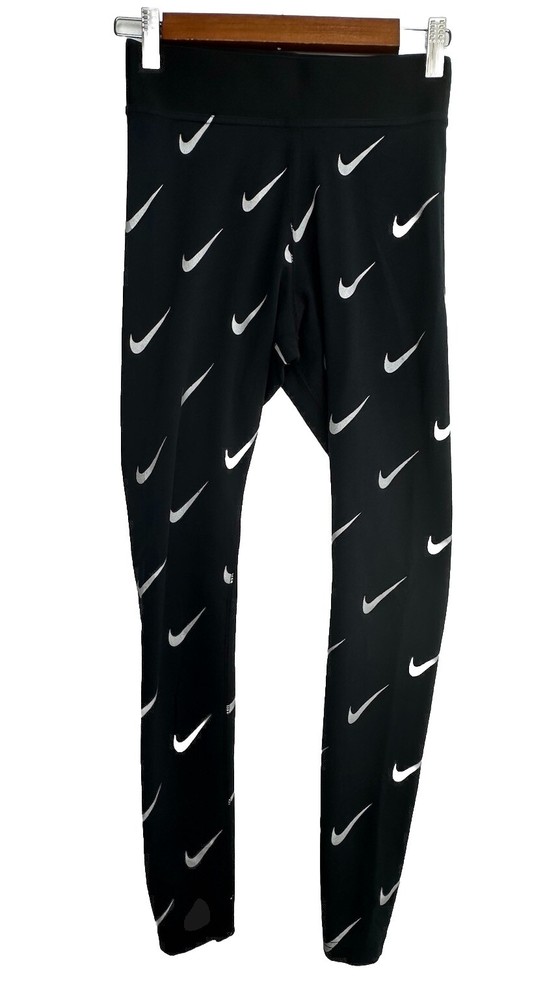 Nike Black Athletic Leggings Womens Small Stretch All Over Swoosh Multi Swoosh