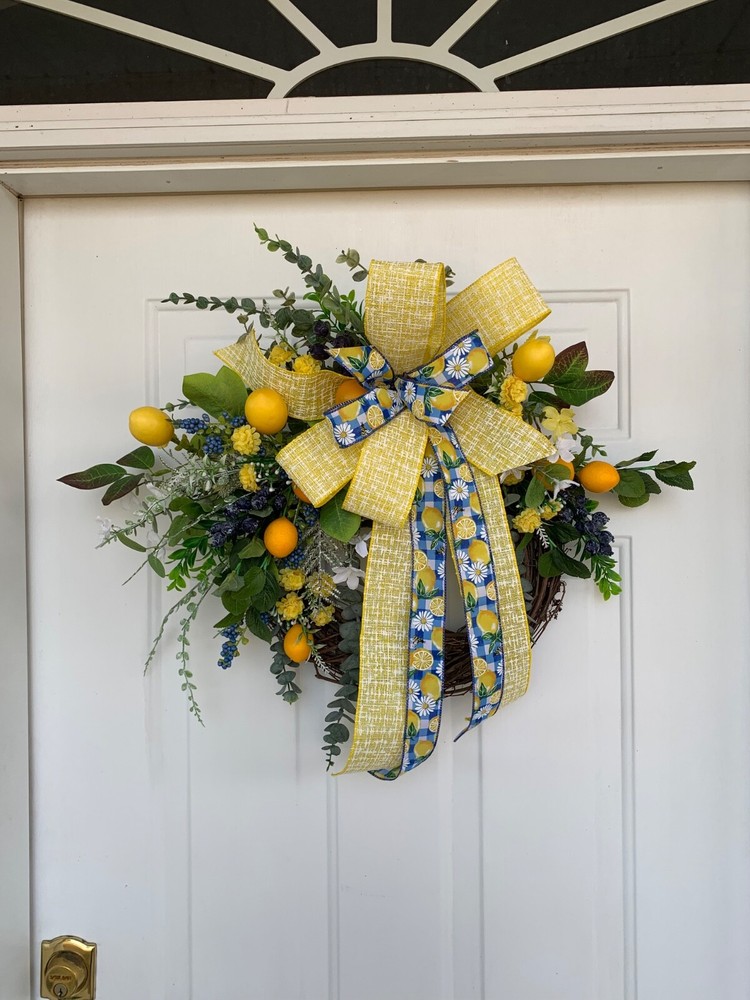 Professional Handmade Spring/ Summer Yellow Lemon Wreath on a 16” Grapevine