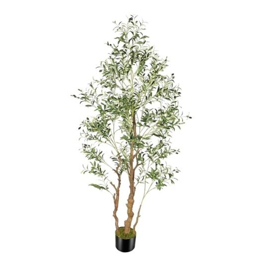 7.2ft Artificial Olive Tree (85in) with Plastic Nursery Pot Faux Olive 7ft 1in
