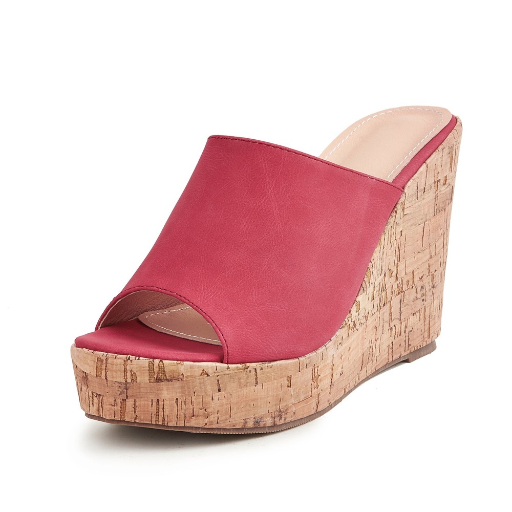 Women's Wood Grain High Wedge Heel Platform Mules Open Toe Sandal Slippers Slide