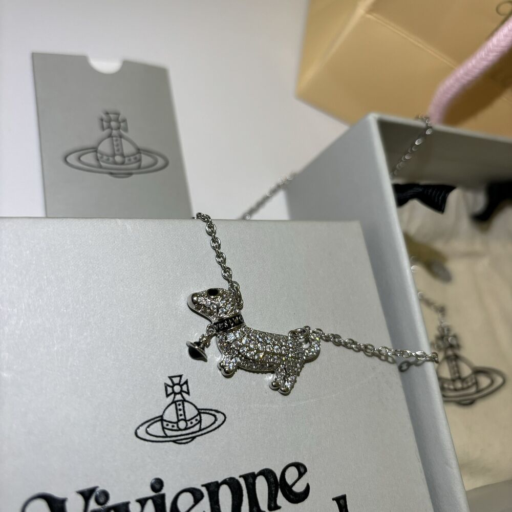 Vivienne Westwood Dachshund Silver Tone Pendant Necklace With Box Christmas Gift