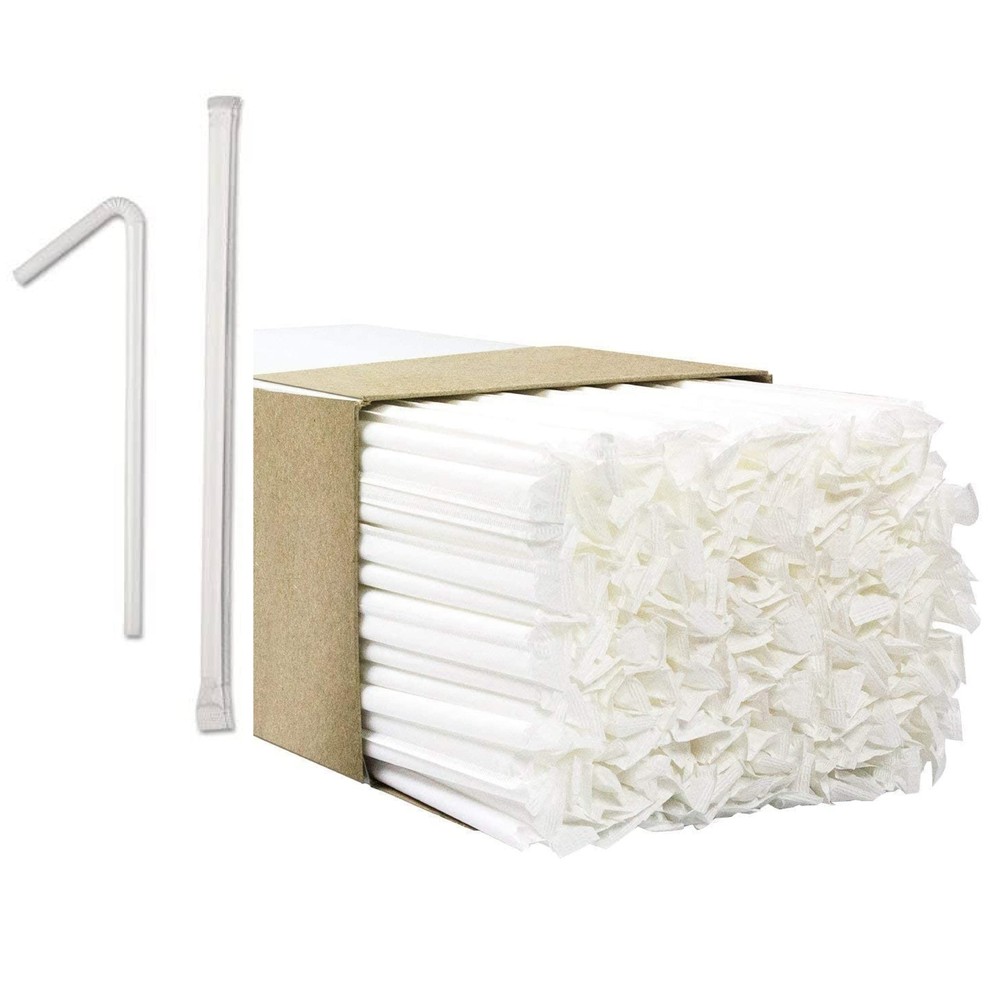 Flexible Wrapped Jumbo Clear Straws. 800 Count (2-400ct packs) of Straws Indi...