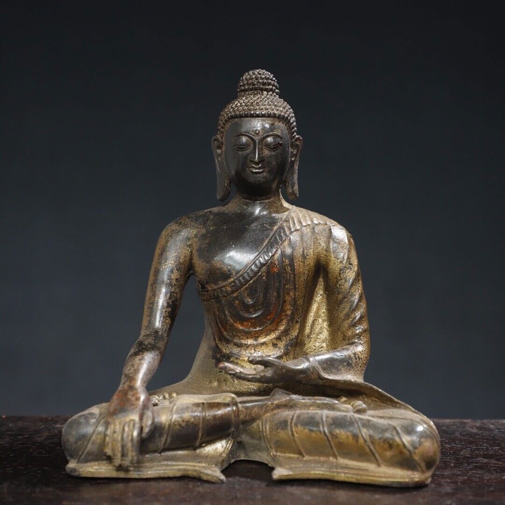 8-inch antique Tibetan Buddhism bronze gilt Amitabha Buddha statue from China