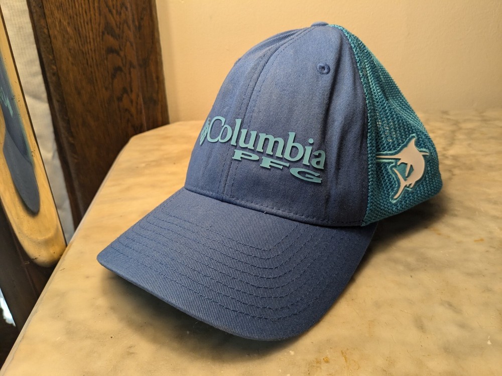 Columbia PFG Mesh Ball Cap Collegiate Blue Flexfit Large Fishing Marlin Logo
