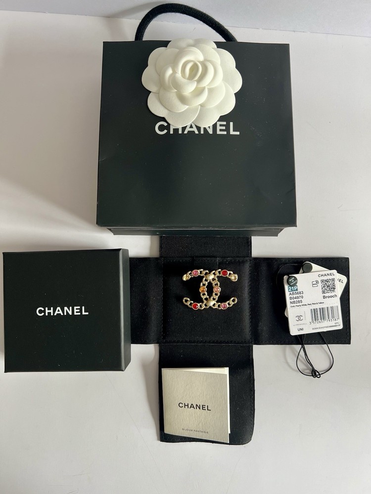 Chanel Gold, Pearly, White, Red, Pink & Yellow Brooch