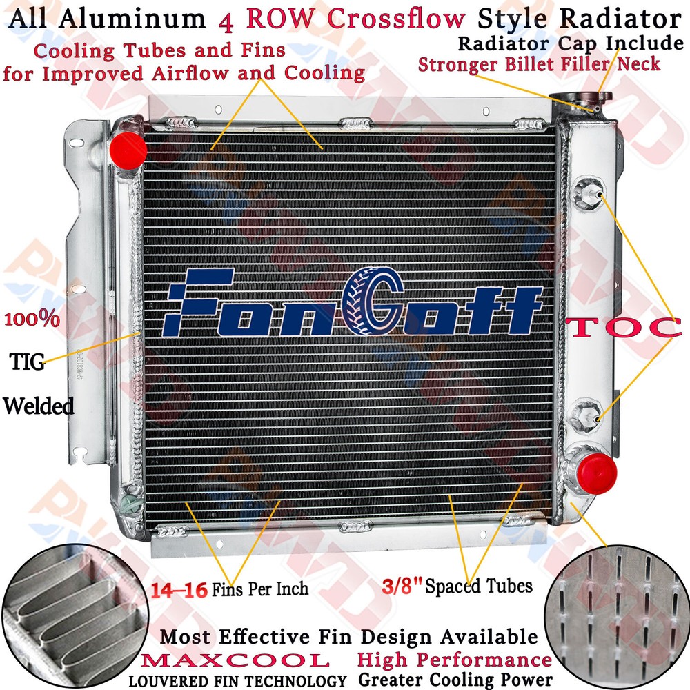 Aluminum 4 Row Radiator For Jeep Wrangler TJ YJ Chevy GM V8 Conversion 1987-2006