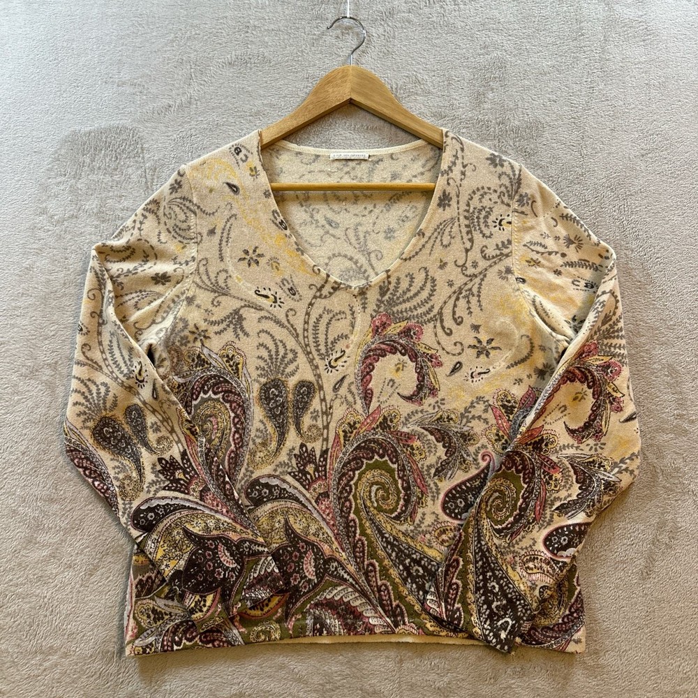 Charter Club Women’s Large 2-Ply 100% Cashmere Sweater Multicolor Floral Paisley