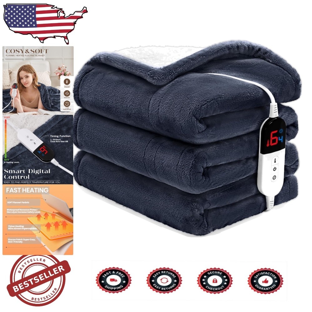 Flannel & Sherpa Heated Blanket Twin 62