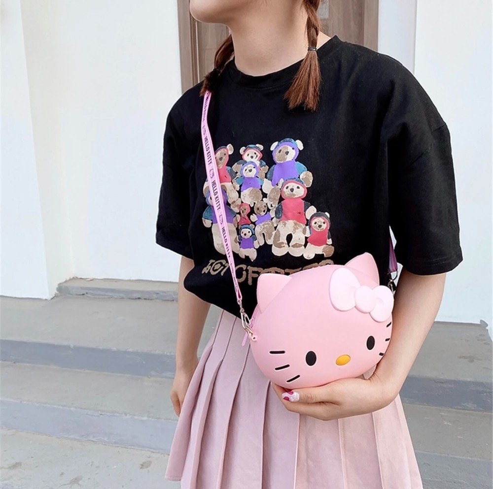 Hello Kitty Adjustable Strap Zipper Handbag Cute Crossbody Purse