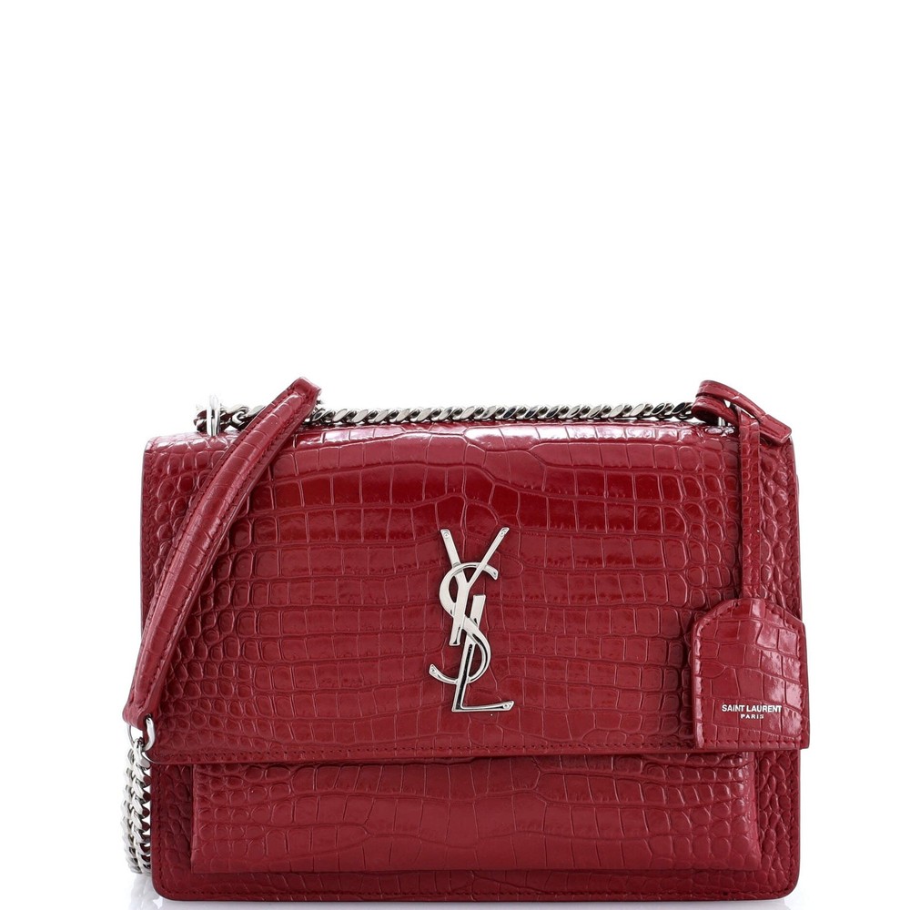 Saint Laurent Medium Sunset Crocodile Embossed Leather Crossbody Bag