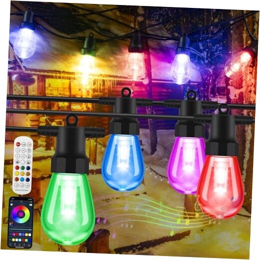 50ft Smart Outdoor RGBW String Lights with Color Changing and Dimmable Features