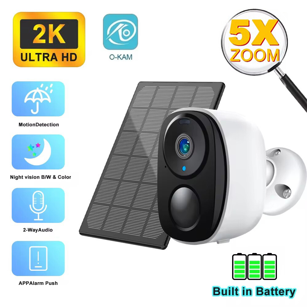 5MP 2K WiFi Solar-Powered Wireless Outdoor Security Camera with Battery Backup and Weatherproof Design for Enhanced Home Surveillance