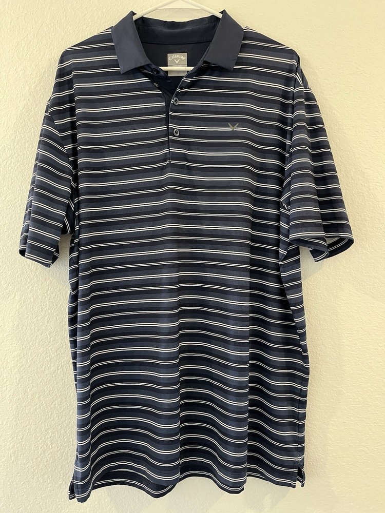 Callaway Blue White Striped Short Sleeve Mens Golf Polo Large