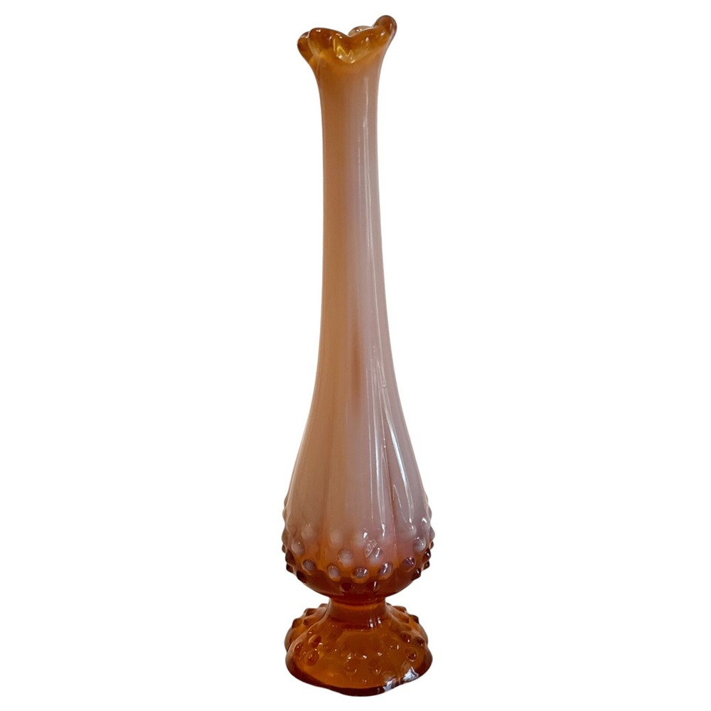 Vintage Fenton Cameo Opalescent Lily of the Valley Swung Glass Vase Brown 10.5