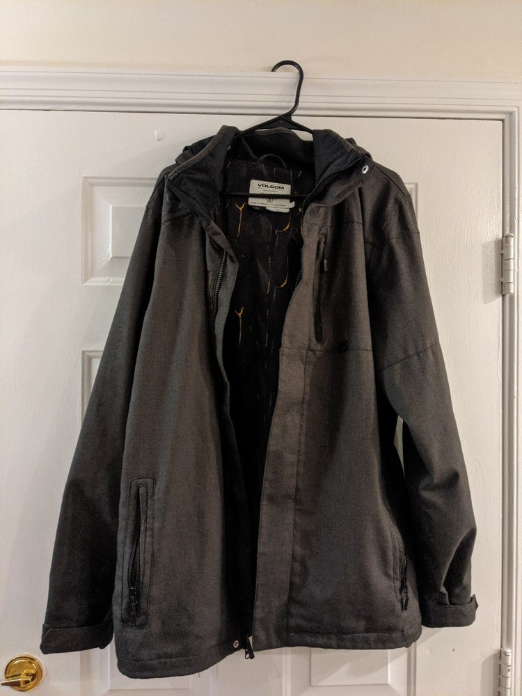 Men's VOLCOM Snowboarding Jacket NEW Ski Gray Polyester Hood  Size L