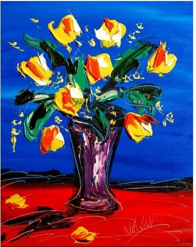 FLOWERS Mark Kazav Original Oil Painting Wall  POP ART UNIQUE STYLE RBURHBWGE