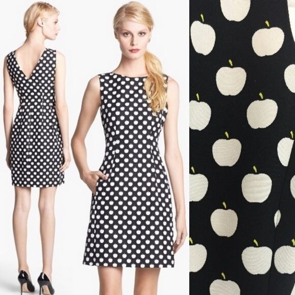Kate Spade New York domino apple dress retro mod sheath pockets 4 black pinup