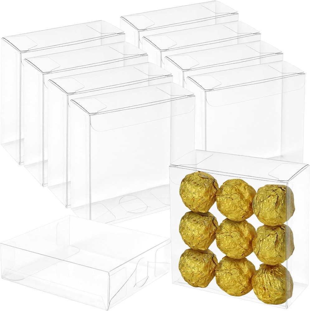30-Pack 4x4x1.2in Clear Plastic Favor Boxes with Full Window for Treats & Gifts