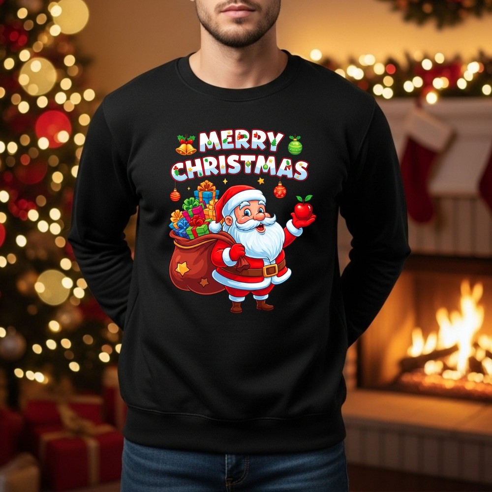 Merry Christmas Sweatshirt Printed Festive Santa Claus Xmas Holiday Gift Jumper