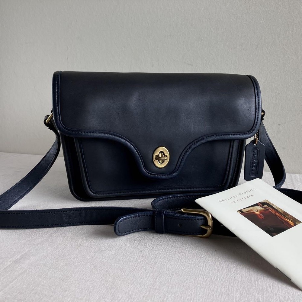 Vintage 90s Coach Kent Leather Crossbody Bag in Rare Navy