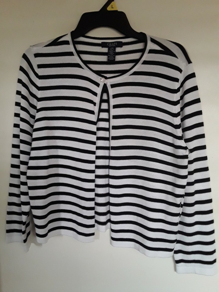 Chaps Classics Womens Sweater Size Large Black White  Striped