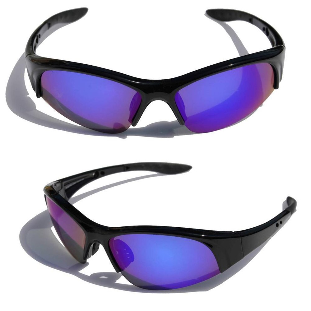 Gloss black Polarized Sunglasses Blue Ice Mirror lens Fishing Baseball Sports