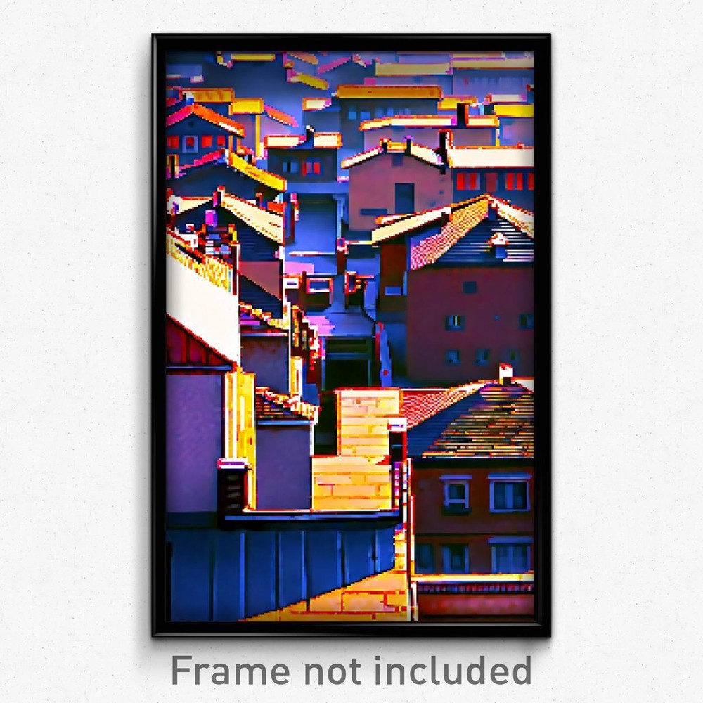Pixel Art Poster - Neglected Rooftops (8 Bit Psychedelic Video Game Print)