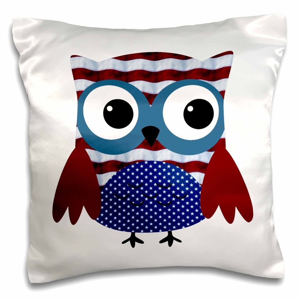 3dRose Cute USA Patriotic Owl Illustration In Red, White, and Blue 16x16 inch Pi