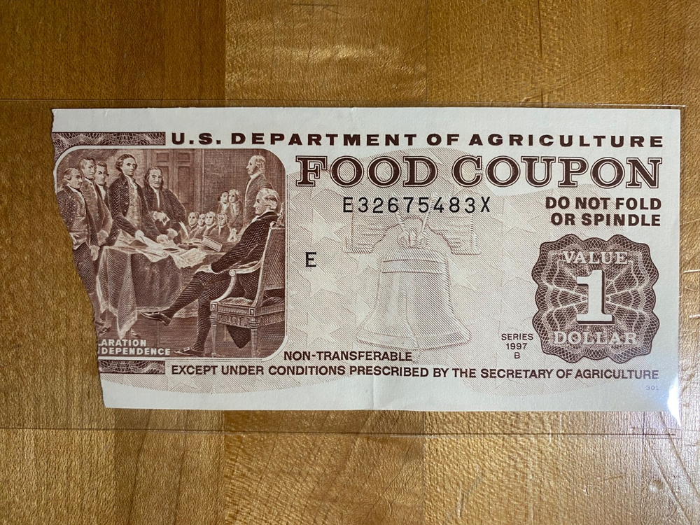$1.00 - FOOD STAMP COUPON - Vintage USDA - Issued in May of 1997 - First Class.-image