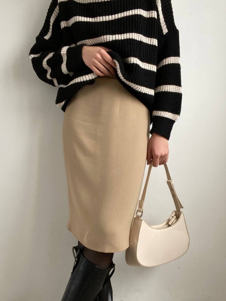 NO US DUTIES MAX MARA BEIGE PENCIL SKIRT KNEE LENGHT OFFICE STYLE ITALY US 8