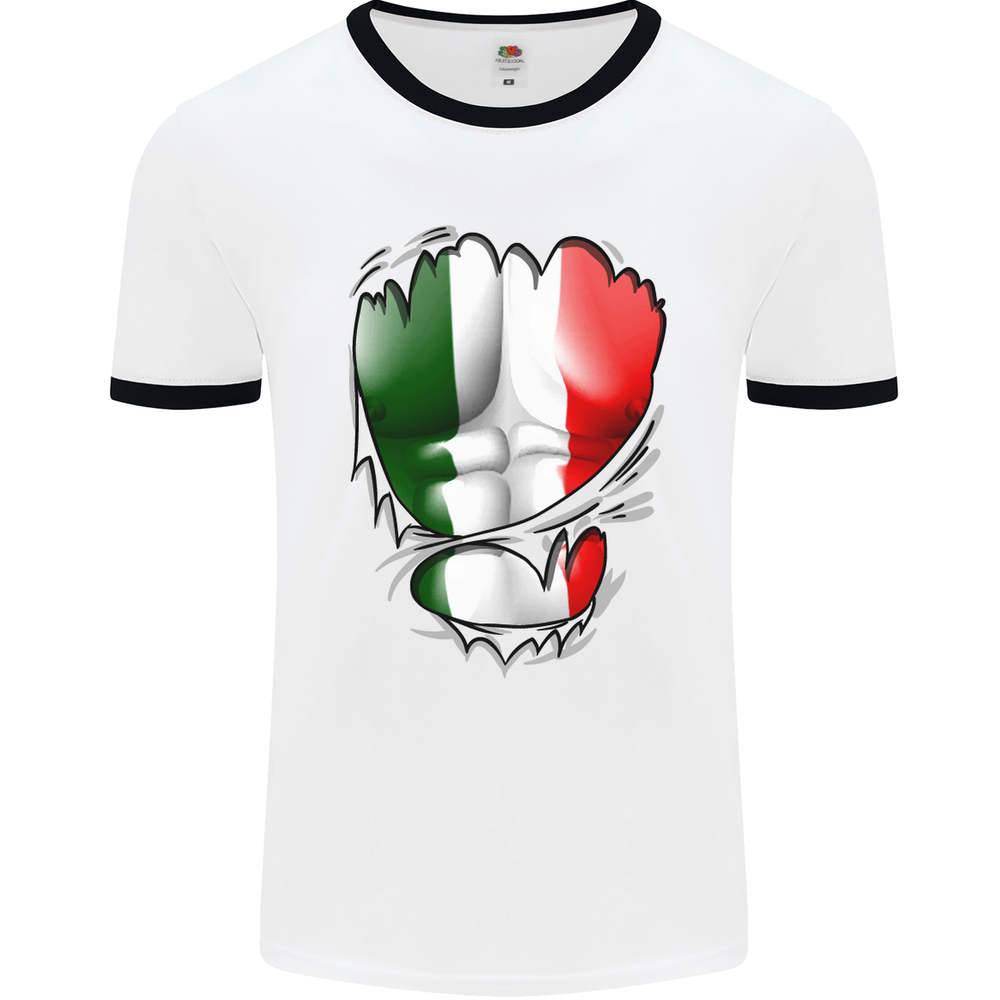 Gym Italian Flag Ripped Muscles Italy Mens Ringer T-Shirt