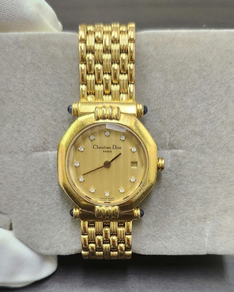 Christian Dior Ladies Watch Gold Diamond Index Jewelry Timepiece Swiss Made